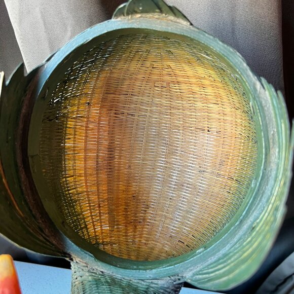 Handcrafted Woven Duck Basket Green & Orange Decorative Storage Piece Natural - Picture 7 of 10